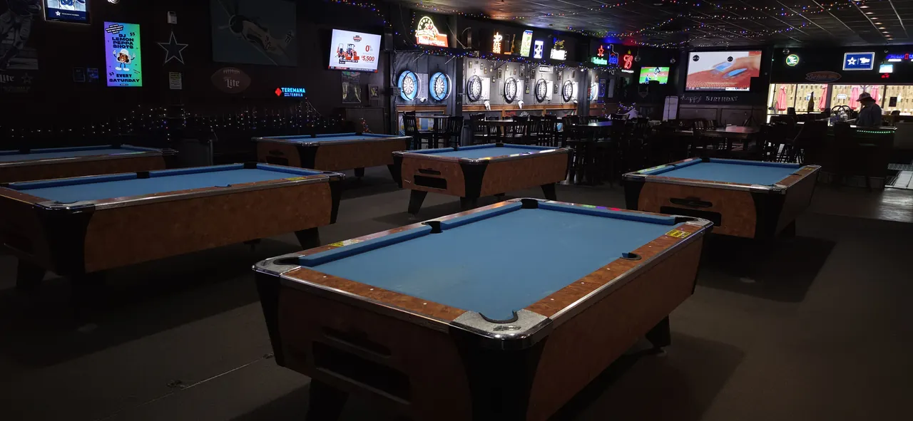 Pool room and sports televisions at Tumbleweeds in Fort Worth